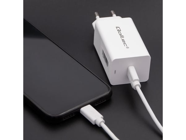 Qoltec - USB-kabel - USB-C (hann) til USB-C (hann) - USB 2.0 - 0.8 A - 2 m - hvit