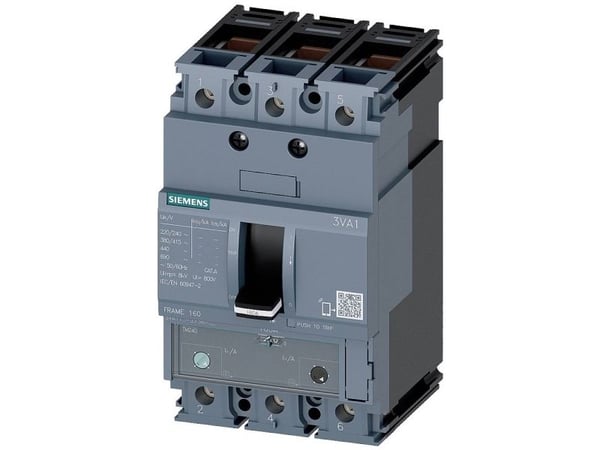 Siemens 3VA1110-3EF36-0AA0 Strömbrytare 1 st Inställningsområde (ström): 70 - 100 A Kopplingsspänning (max.): 690 V/AC (B x H x D) 76,2 x 130 x 70 mm