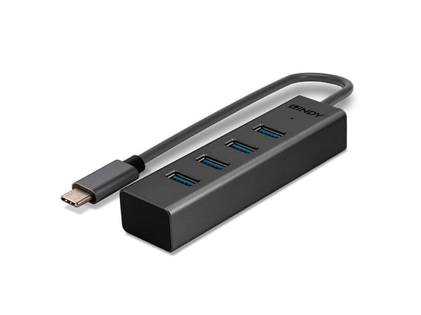 Lindy 43325, USB 3.2 Gen 1 (3.1 Gen 1) Type-C, USB 3.2 Gen 1 (3.1 Gen 1) Type-A, 5000 Mbit/s, Grå, Aluminium, Plast, 0,3 m