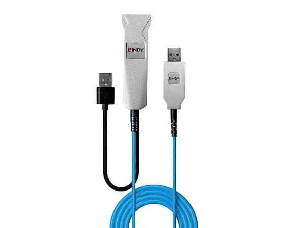 Lindy 43345, 30 m, USB A, 2 x USB A, USB 3.2 Gen 1 (3.1 Gen 1), 5 Gbit/s, Blå, Sølv