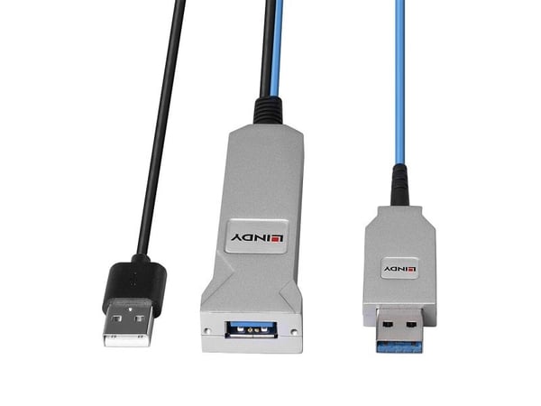 Lindy 43345, 30 m, USB A, 2 x USB A, USB 3.2 Gen 1 (3.1 Gen 1), 5 Gbit/s, Blå, Sølv