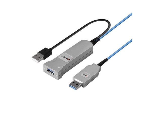Lindy 43345, 30 m, USB A, 2 x USB A, USB 3.2 Gen 1 (3.1 Gen 1), 5 Gbit/s, Blå, Sølv