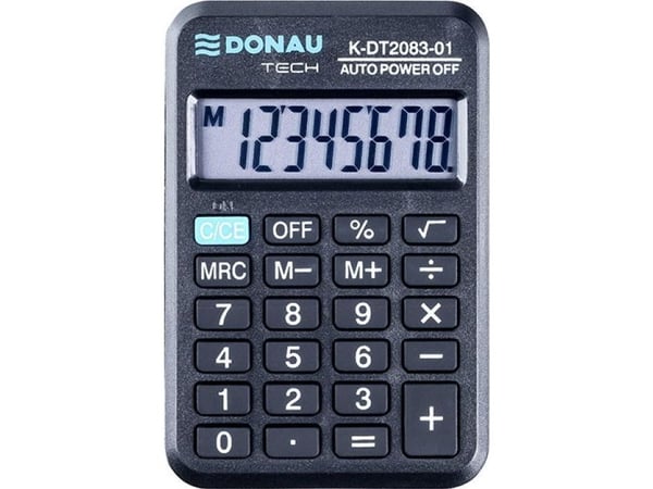 Donau Taskulaskin DONAU TECH, 8-numeroinen näyttö, mitat 89x59x11 mm, musta