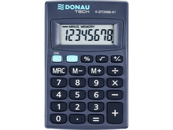 Donau-kalkulator DONAU TECH lommekalkulator, 8-sifret. display, dimensjoner 127x104x8 mm, sort