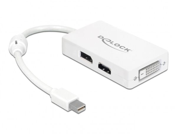 Delock - Video adapter - dobbeltlenke - Mini DisplayPort hann til DVI-D, HDMI, DisplayPort hunn - 16 cm - hvit