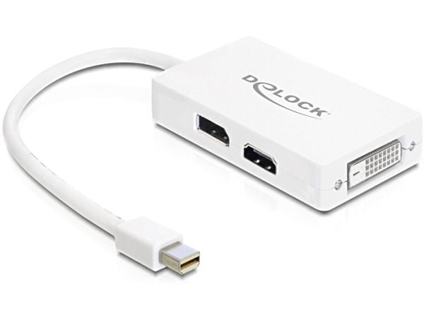 Delock - Video adapter - dobbeltlenke - Mini DisplayPort hann til DVI-D, HDMI, DisplayPort hunn - 16 cm - hvit