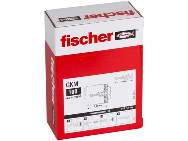 Fischer 24556, Veggplugg, Gipsfiberplate, 31 mm, 4 mm, 5 mm, 100 stykker