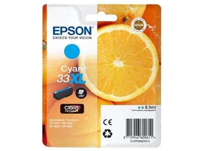Epson 33XL - 8,9 ml - XL - syaani - alkuperäinen - läpipainopakkaus - värikasetti - Expression Home XP-635, 830; Expression Premium XP-530, 540, 63...