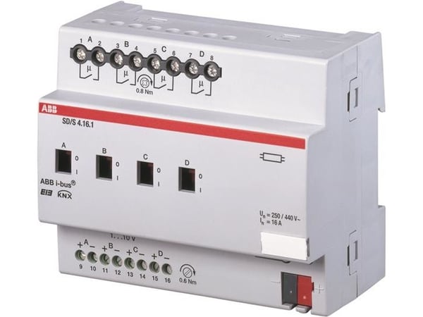ABB SD/S4.16.1, Dimmende/koblingsaktuator, 4 kanaler, Sølv, EN 50 090-2-2, DC, 21 - 30 V