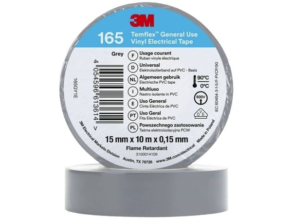3M 165GY1E, 1 kpl, Harmaa, PVC-muovi, 600 V, Kupla, 10 m