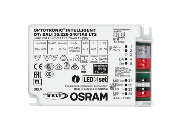 Osram OTi DALI 35/220…240/1A0 LT2, 5,7 W, 100 000 t, -20 – 50 °C, 198 – 264 V, 50/60 Hz, 20 A
