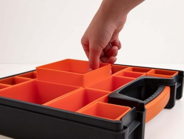 Delock - Verktøykasse - 14 rom - plastikk - svart, oransje