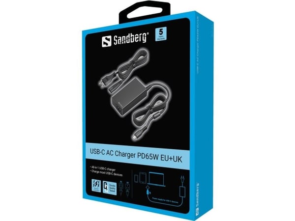 Sandberg USB-C AC Charger PD65W - Strømadapter - 65 watt - 3.25 A (USB-C)