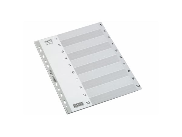 Bantex 100204665, Numerisk faneindeks, Polypropylen (PP), Grå, A4, 226 mm, 297 mm