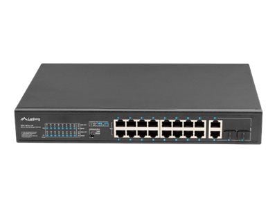 Lanberg RSFE-16P-2C-150 - Kytkin - ikke administreret - 16 x 10/100 (PoE+) + 2 x combo Gigabit SFP/RJ-45 (uplink) - monterbar på stativ - PoE+ (150 W)
