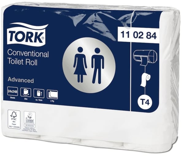 Toiletpapir Tork T4 Advanced 2-lags 34,7 m hvid - (24 ruller pr. karton)