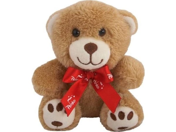 Beppe maskot bamse med brodert rød sløyfe 12 cm