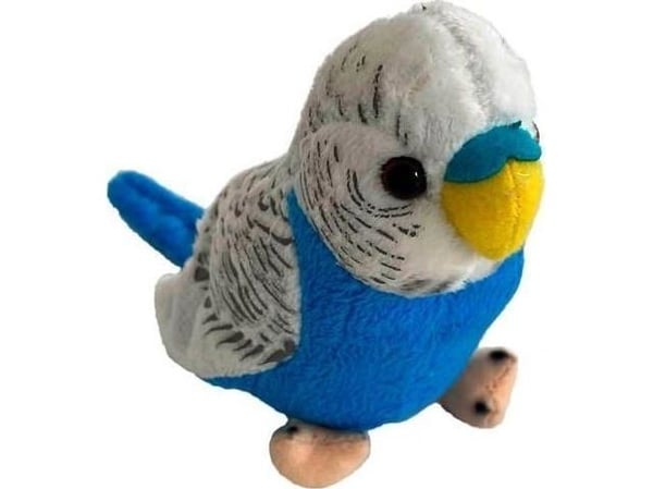 Vågig papegoja-mascot vit/blå 13 cm
