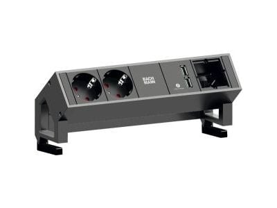 Bachmann DESK 2, 0,2 m, Sisätila, Alumiini, Musta, 2 AC-pistorasia(a), 241,2 mm
