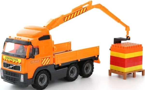 Polesie Volvo PowerTruck truck with crane arm + Construction set SuperMix-30 on pallet (tray), Truck, Volvo, Plast, Oransje, Sort