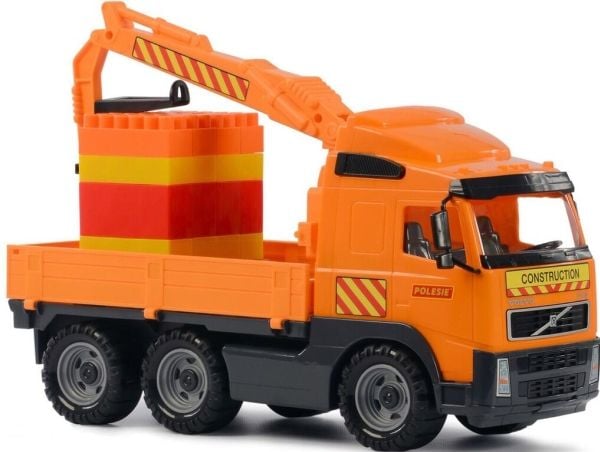 Polesie Volvo PowerTruck truck with crane arm + Construction set SuperMix-30 on pallet (tray), Truck, Volvo, Plast, Oransje, Sort
