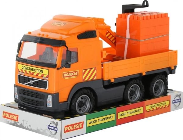 Polesie Volvo PowerTruck truck with crane arm + Construction set SuperMix-30 on pallet (tray), Truck, Volvo, Plast, Oransje, Sort