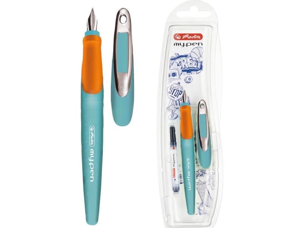 Herlitz my.pen, Orange, Turkos, Påfyllning med bläckpatronssystem, Blå, Medium, Blåsa, 1 styck