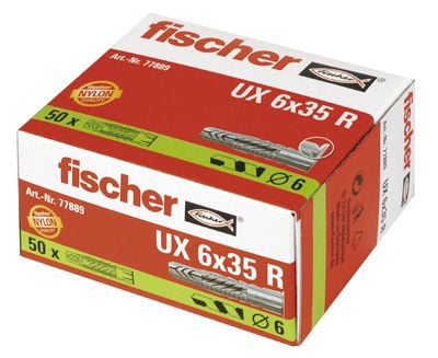 Fischer 77889, Kiinnitystulppa, Höyrykarkaistu kevytbetoni, Tiili, Betoni, Kipsikuitulevy, Kipsilevy, Nailon, 6 mm, 35 mm, 6 mm