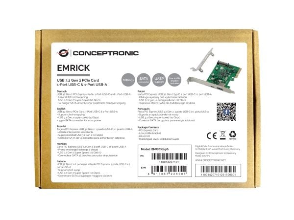 Conceptronic EMRICK09G, PlayStation Network, USB 3.2 Gen 2 (3.1 Gen 2), PCI 3.0, SATA 15-pin, Grønn, China