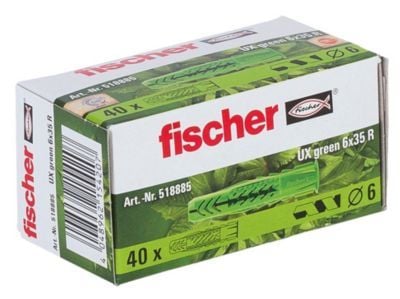 Fischer UX Green 6x35 R, Veggplugg, Nylon, Plast, Grønn, 35 mm, 6 mm, 4,5 cm