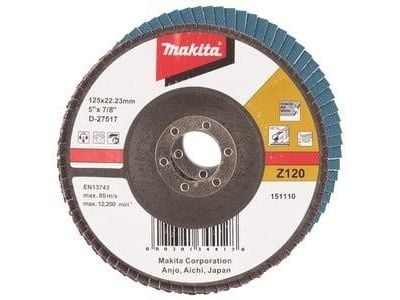 Makita - Klaffplate - for tre, metall, plast, rustfritt stål, ikke-jernholdig metall - 125 mm - grovkorn: Z120 - for Makita DGA513, DGA515, DGA517,...