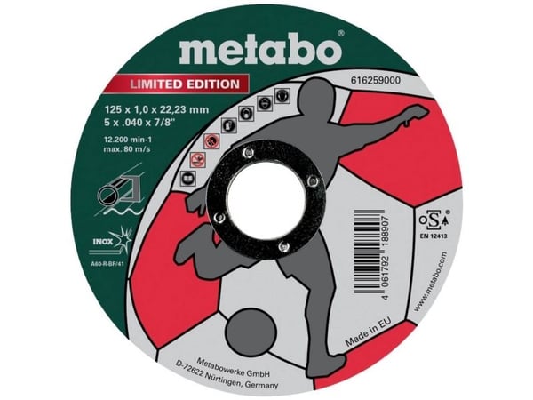 Metabo 616259000, Metallkuttende skive, Rustfritt stål, Stål, 12200 RPM, Grønn, Rød, Hvit, Rund, 2,22 cm