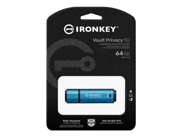 Kingston IronKey Vault Privacy 50 Series - USB-flashstasjon - kryptert - 64 GB - USB 3.2 Gen 1 - TAA-samsvar