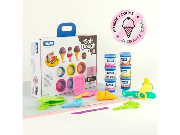 Milan 913306ICW, Modelleringsleire, Brun, Lilac, Oransje, Rosa, Hvit, Gult, Barn, 6 stykker, Plastpotte, 6 farger