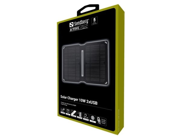 Sandberg Active - Solcellelader - 10 watt - 1 A - 2 utgangskontakter (2 x USB)