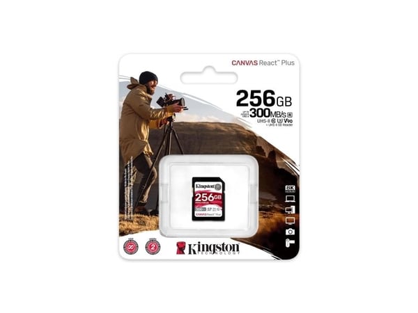 Kingston Canvas React Plus - Flashminnekort - 256 GB - Video Class V90 / UHS-II U3 / Class10 - SDXC UHS-II