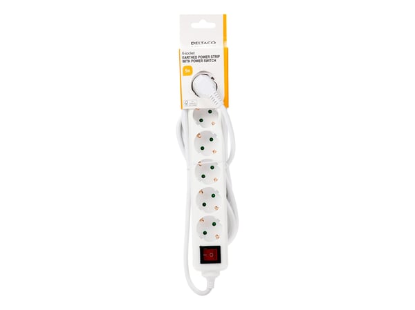 Deltaco GT-0652, 5 m, 6 AC-pistorasia(a), Sisätila, Valkoinen, FSC - certified packaging Tested and certified by Intertek, 250 V