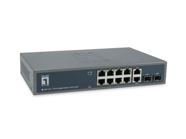 LevelOne GEP-1221, Hallitsematon, Gigabit Ethernet (10/100/1000), Power over Ethernet -tuki, Telineasennus