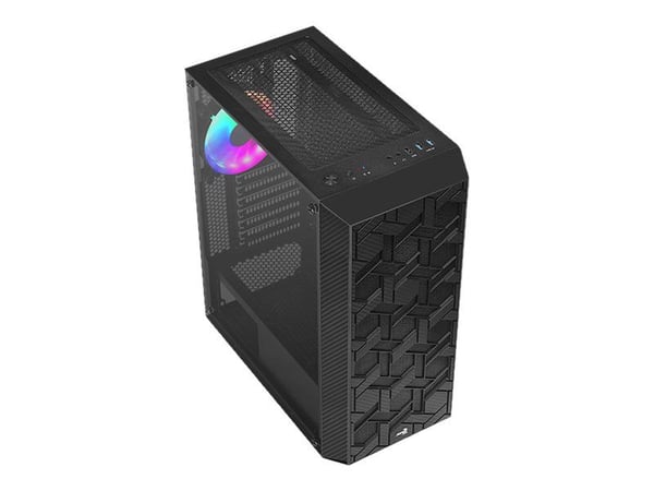 AeroCool Hive FRGB - Tempered Glass Edition - mid tower - ATX - sidepanel med vindu (herdet glass) - ingen strømforsyning (ATX) - svart - USB/lyd
