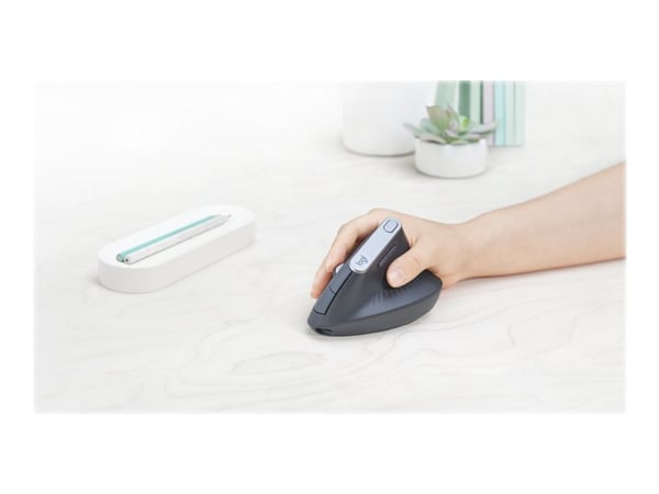 Logitech Lift (venstrehånd) - Vertikal mus - ergonomisk - optisk - 6 knapper - trådløst, ledninger - Bluetooth, 2,4 GHz - trådløs mottaker (USB) - ...
