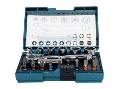 Makita - Screwdriver bit and ratchet set - 21 delar - torx, phillips, pozidriv, hex - 5 mm, 6 mm, 8 mm, 10 mm, 12 mm, 13 mm - längd: 25 mm