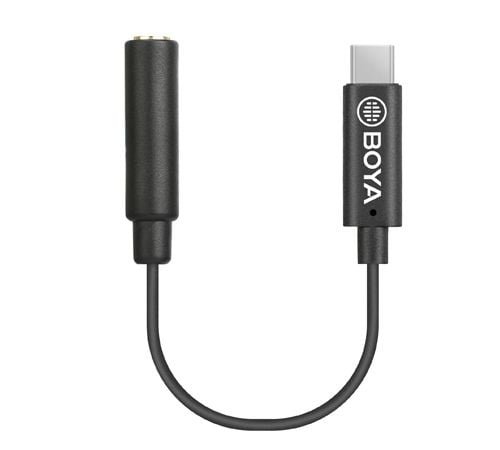 BOYA BY-K4 - USB-C til hodetelefons-jakkadapter - mini-phone stereo 3.5 mm hunn til 24 pin USB-C hann - 6 cm - svart