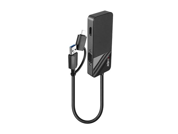 Lindy 43354, USB 3.2 Gen 1 (3.1 Gen 1) Type-A + Type-C, Musta, 60 Hz, HDMI, VGA, Muovi, USB