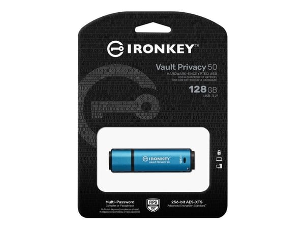 Kingston IronKey Vault Privacy 50 Series - USB-flashstasjon - kryptert - 128 GB - USB 3.2 Gen 1 - TAA-samsvar