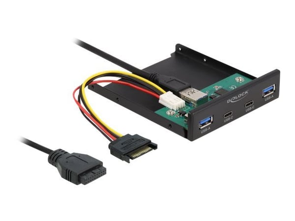 Delock - Portpanel till lagringsfack - USB-C x 2, USB 3.2 Gen 1 x 2 - svart