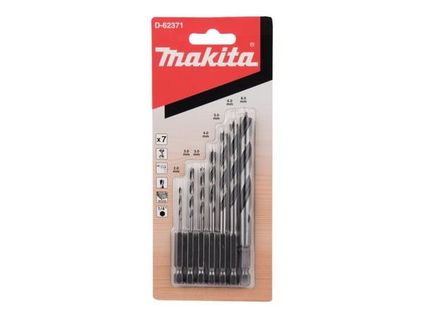 Makita - Borsett - for tre - 7 deler - 5 mm, 6 mm, 8 mm, 4 mm, 3 mm, 2 mm - 1/4" - heksagonal - lengde: 75 mm, 100 mm, 110 mm, 115 mm, 90 mm, 69 mm...
