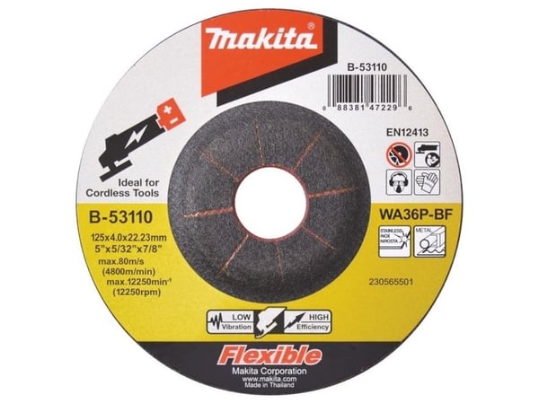 Makita - Slipeskive - for metall, rustfritt stål - 125 mm - grovkorn: WA36P - for Makita DGA506RTJ