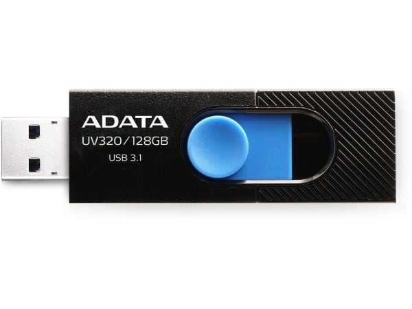 ADATA UV320, 128 GB, USB A-tyyppi, 3.2 Gen 1 (3.1 Gen 1), Liuku, 7,9 g, Musta, Sininen