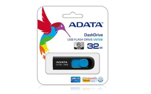 ADATA DashDrive UV128 - USB flash-enhet - 128 GB - USB 3.0 - svart, blå