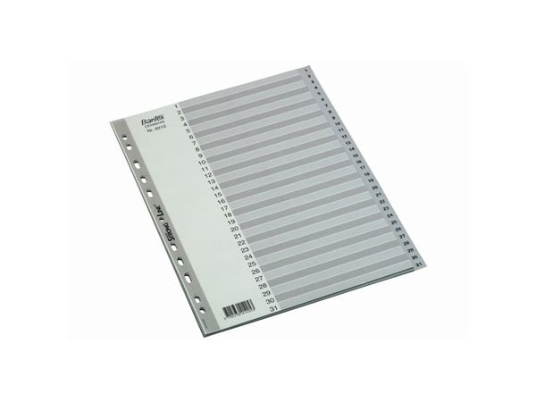 Bantex 100204675, Numerisk faneindeks, Polypropylen (PP), Grå, A4, 226 mm, 300 mm
